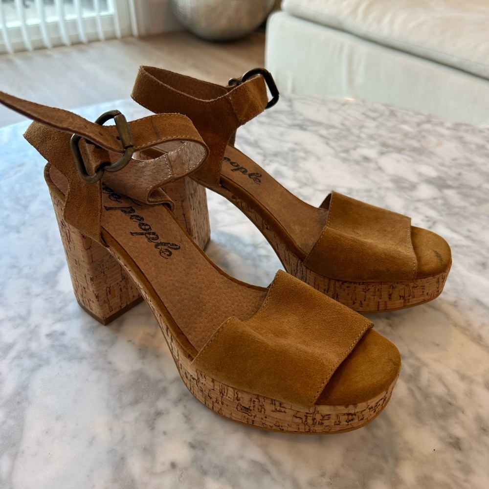 Free People Cork Suede Heeled Sandals